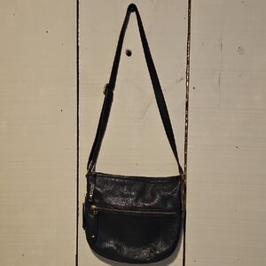 Roots Dark Navy Vintage "Cresent" Leather Crossbody Bag
